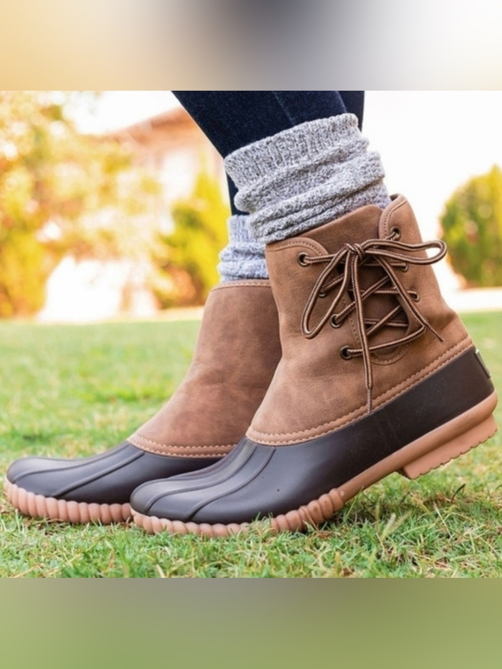 Women’s Brown Marleylilly Duck Boots - Tan Upper, Dark Brown Toe - Size 7